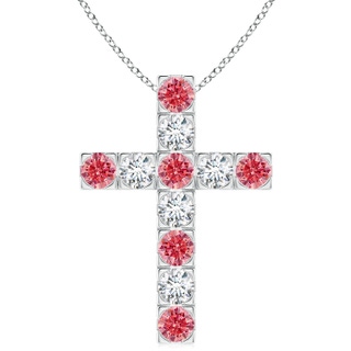 4mm AAAA Flat Prong-Set Fancy Intense Pink Diamond Cross Pendant in P950 Platinum