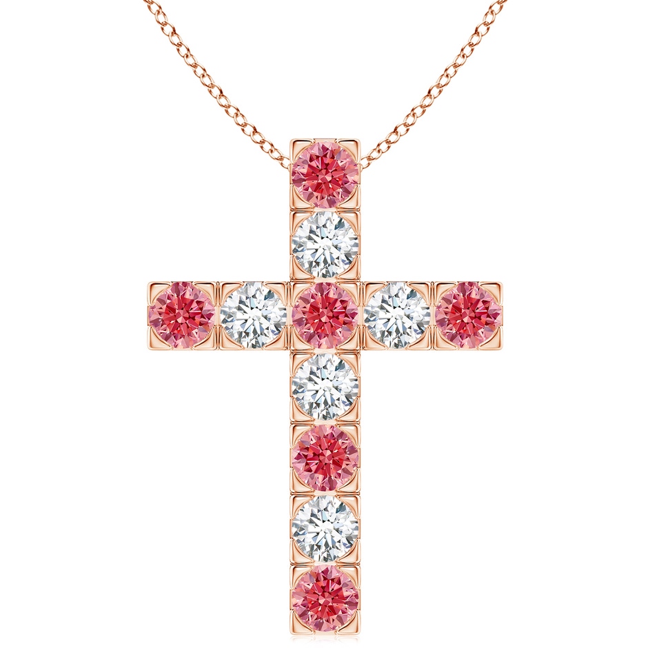 4mm AAAA Flat Prong-Set Fancy Intense Pink Diamond Cross Pendant in Rose Gold 