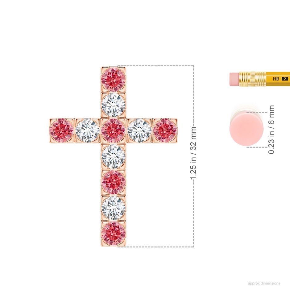 4mm AAAA Flat Prong-Set Fancy Intense Pink Diamond Cross Pendant in Rose Gold ruler