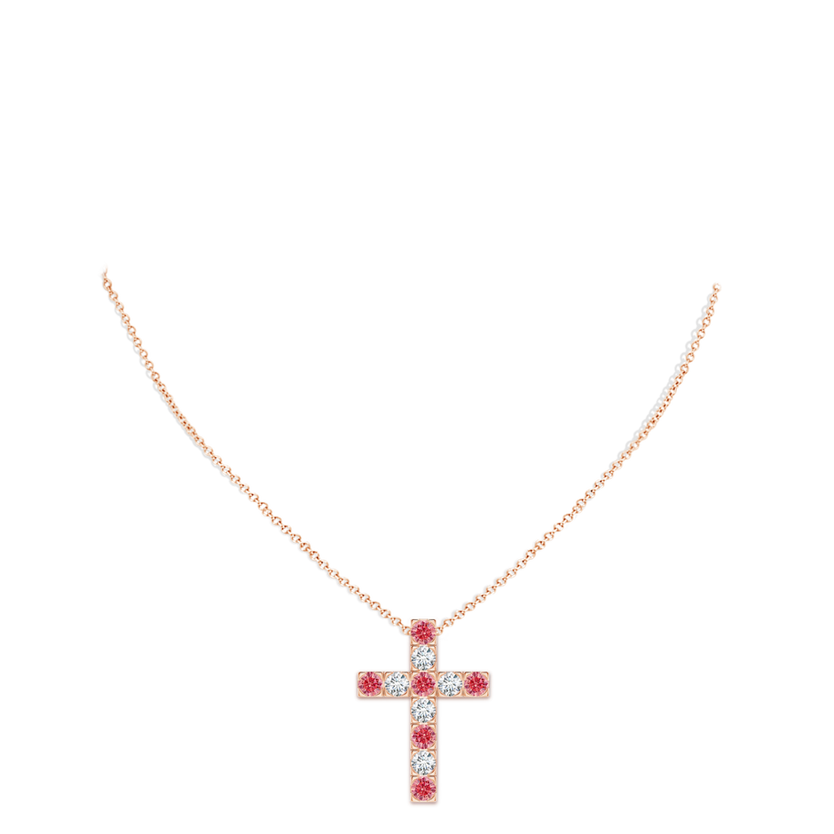4mm AAAA Flat Prong-Set Fancy Intense Pink Diamond Cross Pendant in Rose Gold pen