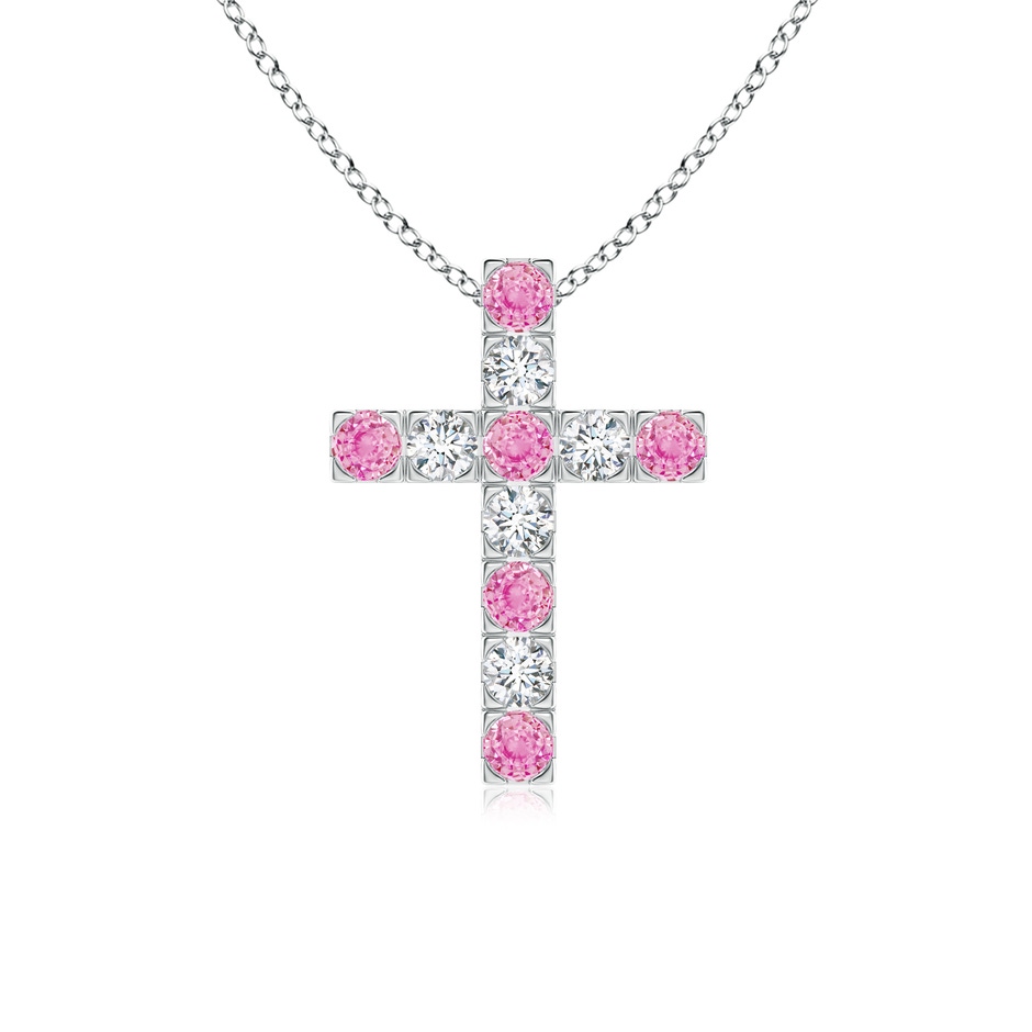 2.5mm A Flat Prong-Set Pink Sapphire and Diamond Cross Pendant in White Gold 