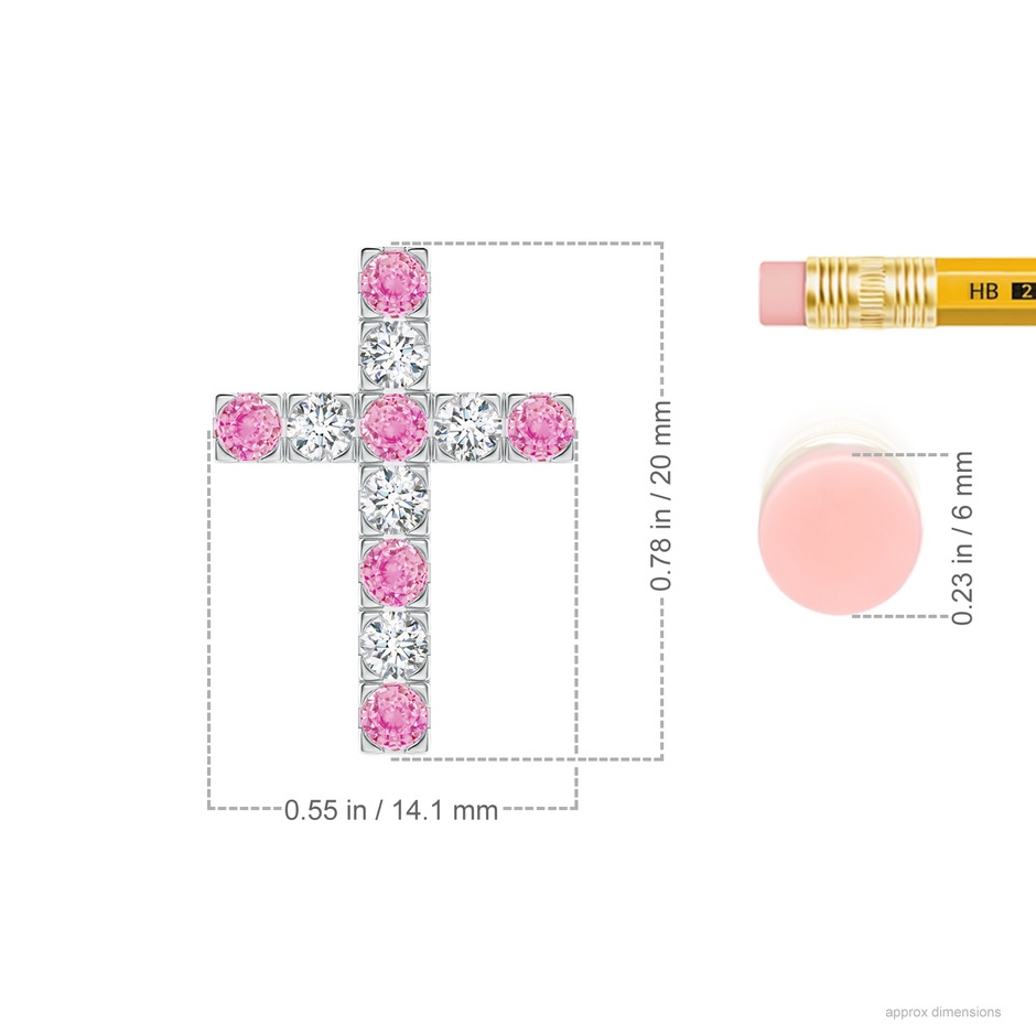 2.5mm A Flat Prong-Set Pink Sapphire and Diamond Cross Pendant in White Gold ruler