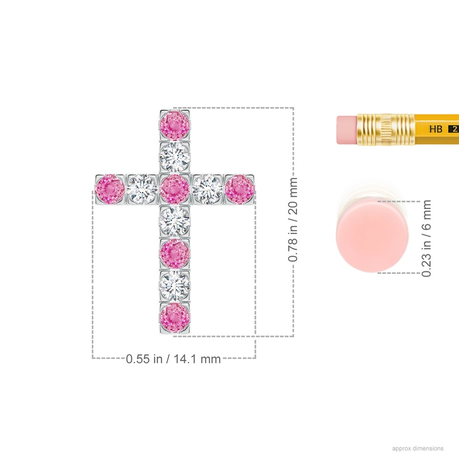 2.5mm AA Flat Prong-Set Pink Sapphire and Diamond Cross Pendant in White Gold ruler