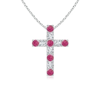 2.5mm AAAA Flat Prong-Set Pink Sapphire and Diamond Cross Pendant in P950 Platinum