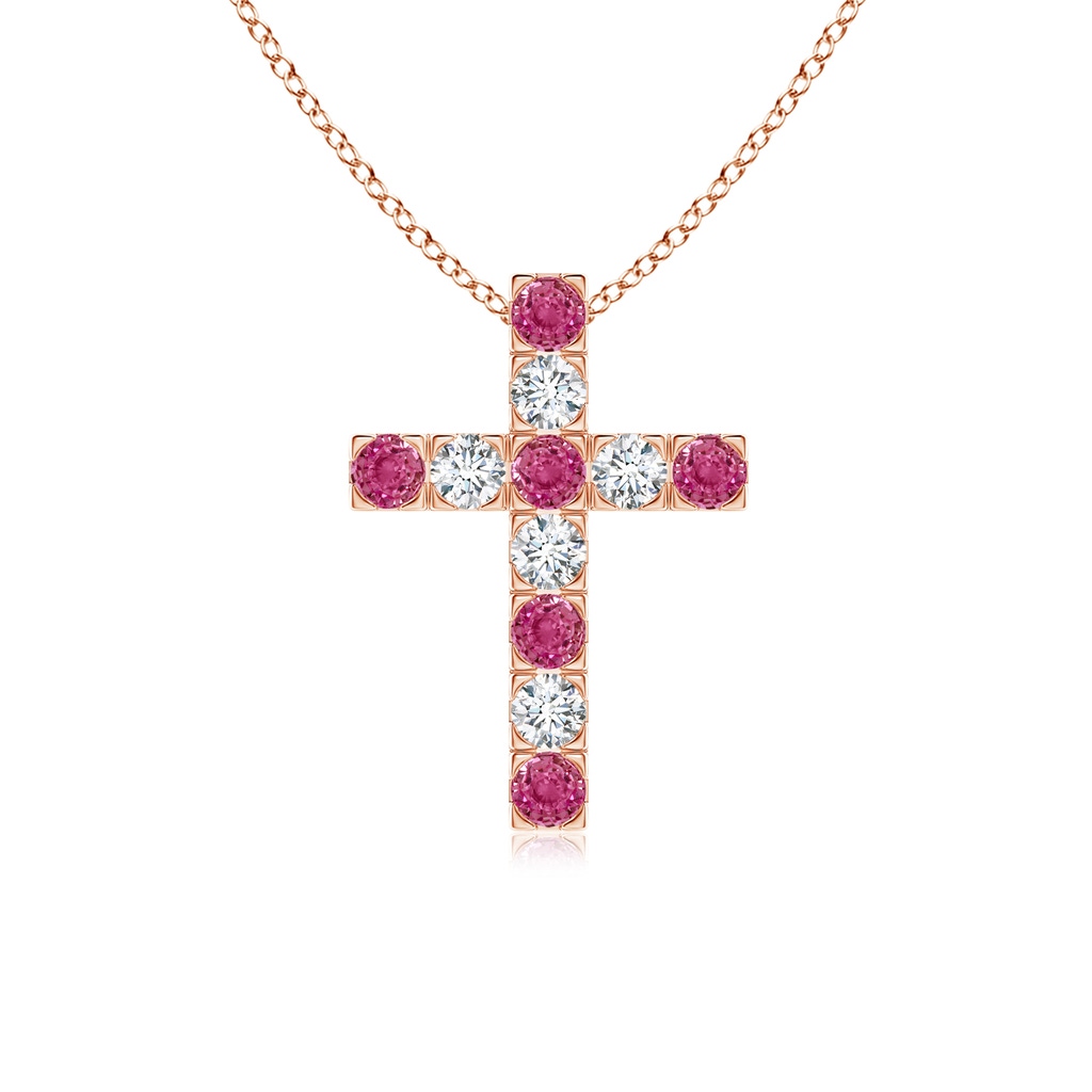 2.5mm AAAA Flat Prong-Set Pink Sapphire and Diamond Cross Pendant in Rose Gold