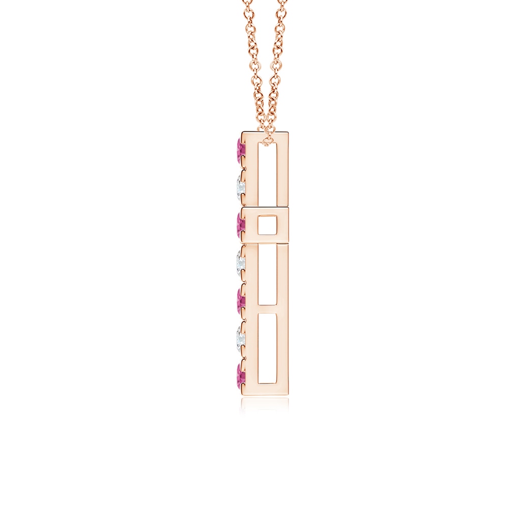 2.5mm AAAA Flat Prong-Set Pink Sapphire and Diamond Cross Pendant in Rose Gold - side 199