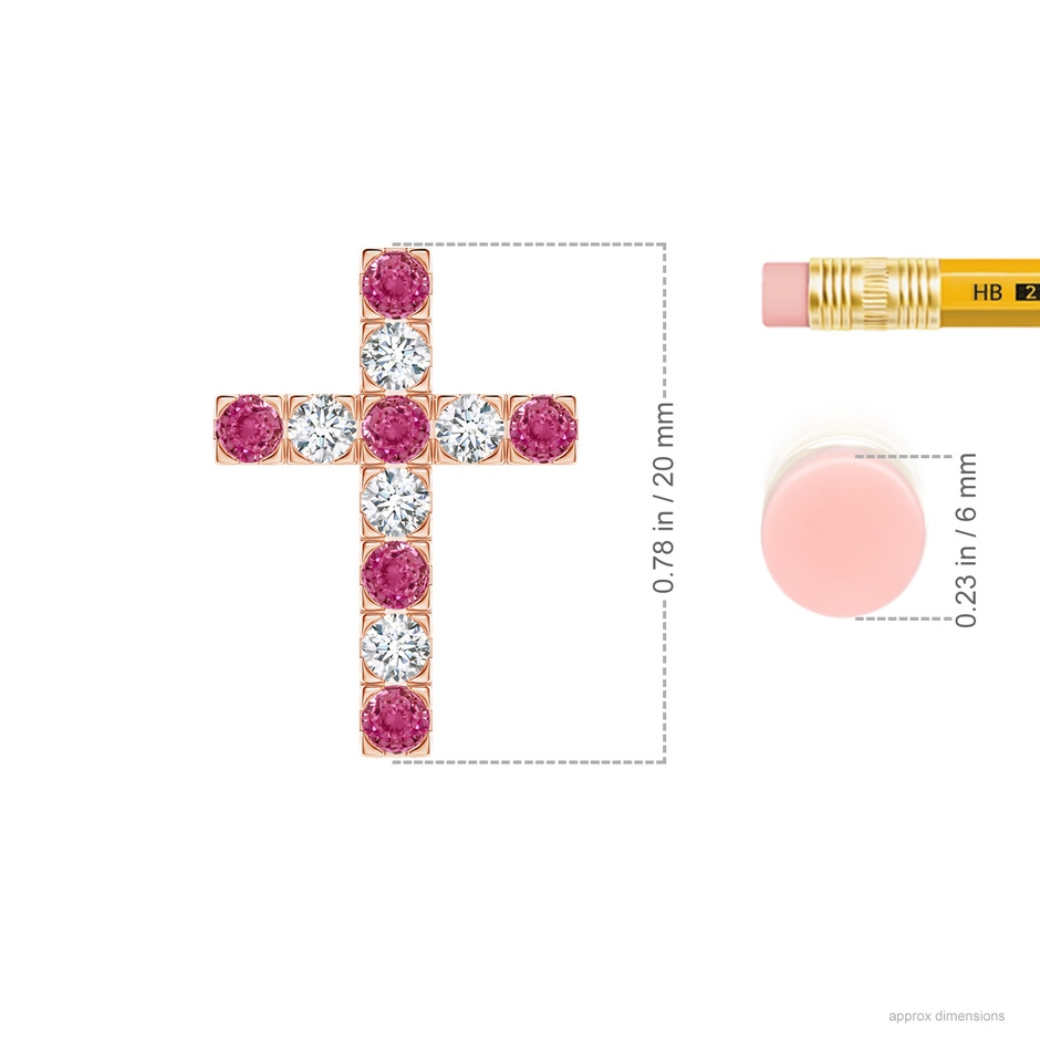 2.5mm AAAA Flat Prong-Set Pink Sapphire and Diamond Cross Pendant in Rose Gold ruler