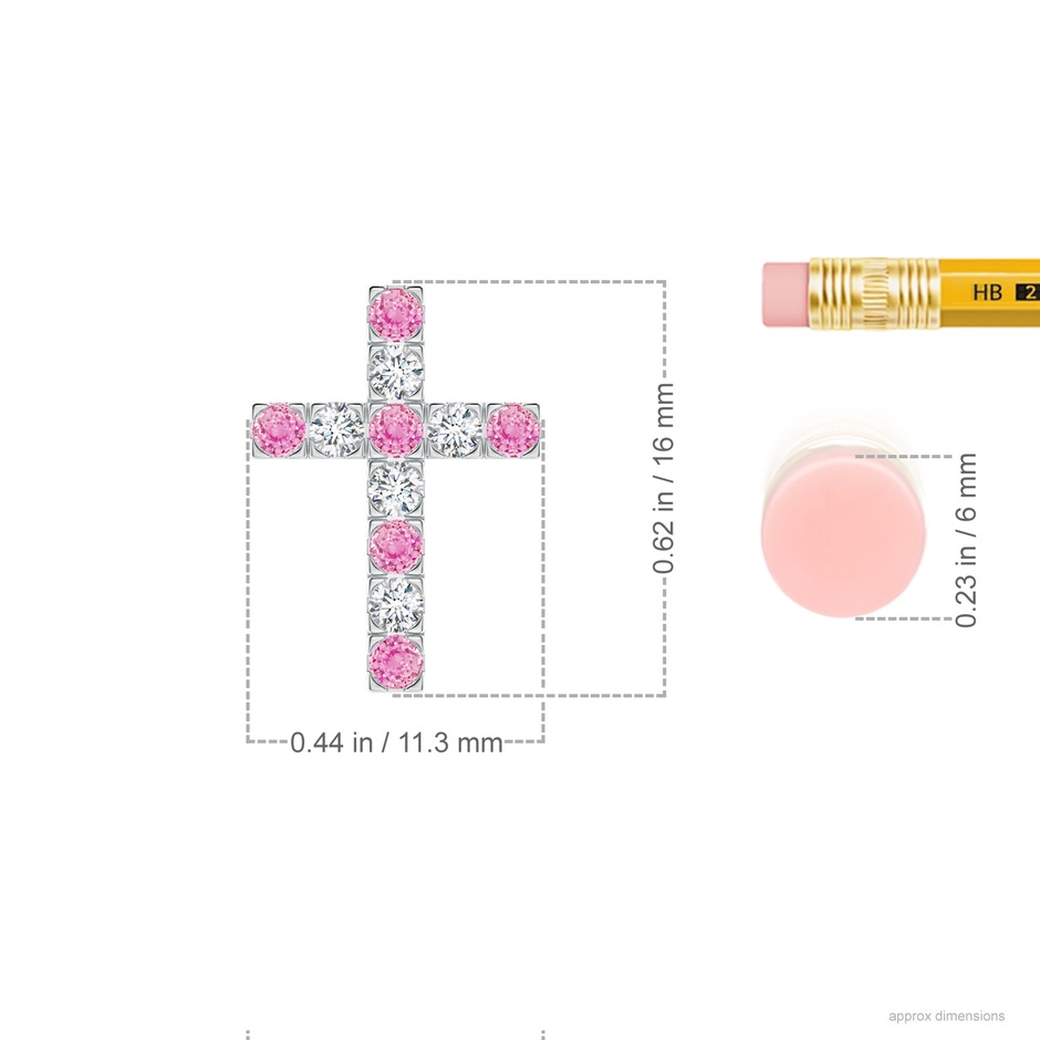 2mm A Flat Prong-Set Pink Sapphire and Diamond Cross Pendant in White Gold ruler
