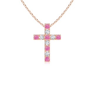 2mm AA Flat Prong-Set Pink Sapphire and Diamond Cross Pendant in 9K Rose Gold
