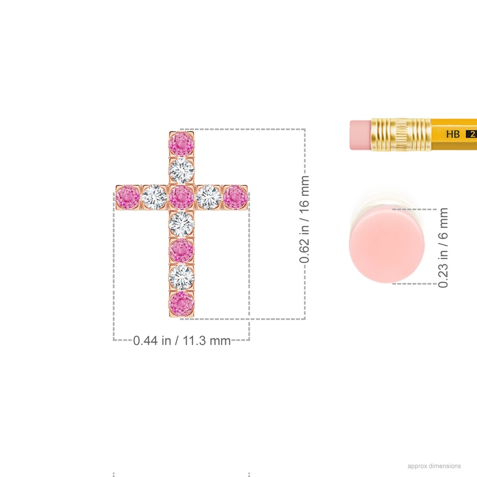 2mm AA Flat Prong-Set Pink Sapphire and Diamond Cross Pendant in Rose Gold ruler