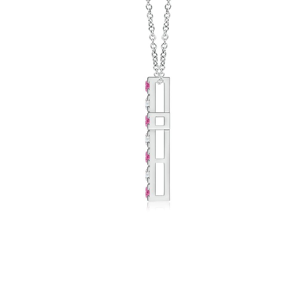 2mm AAA Flat Prong-Set Pink Sapphire and Diamond Cross Pendant in White Gold - side 199