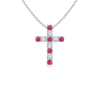 2mm AAAA Flat Prong-Set Pink Sapphire and Diamond Cross Pendant in P950 Platinum