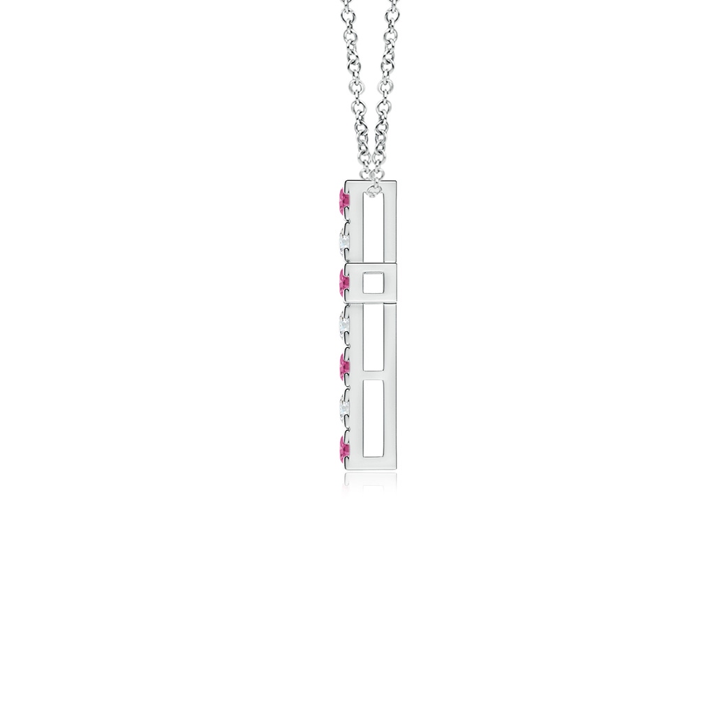 2mm AAAA Flat Prong-Set Pink Sapphire and Diamond Cross Pendant in White Gold - side 199