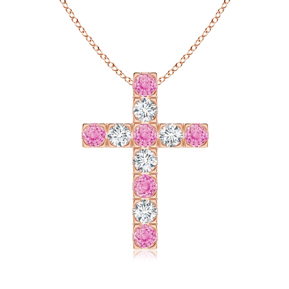 3mm A Flat Prong-Set Pink Sapphire and Diamond Cross Pendant in Rose Gold 
