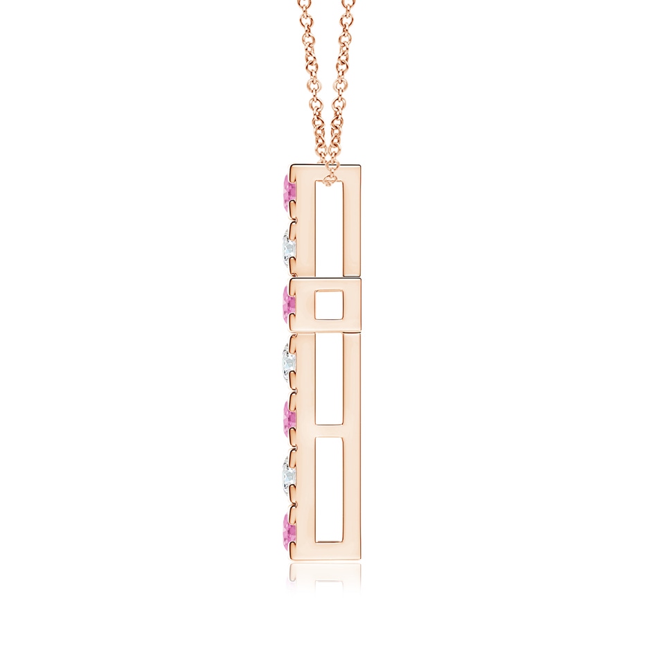 3mm A Flat Prong-Set Pink Sapphire and Diamond Cross Pendant in Rose Gold side 199