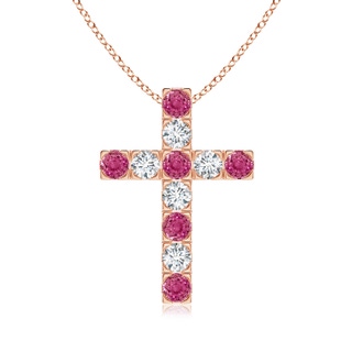3mm AAAA Flat Prong-Set Pink Sapphire and Diamond Cross Pendant in Rose Gold