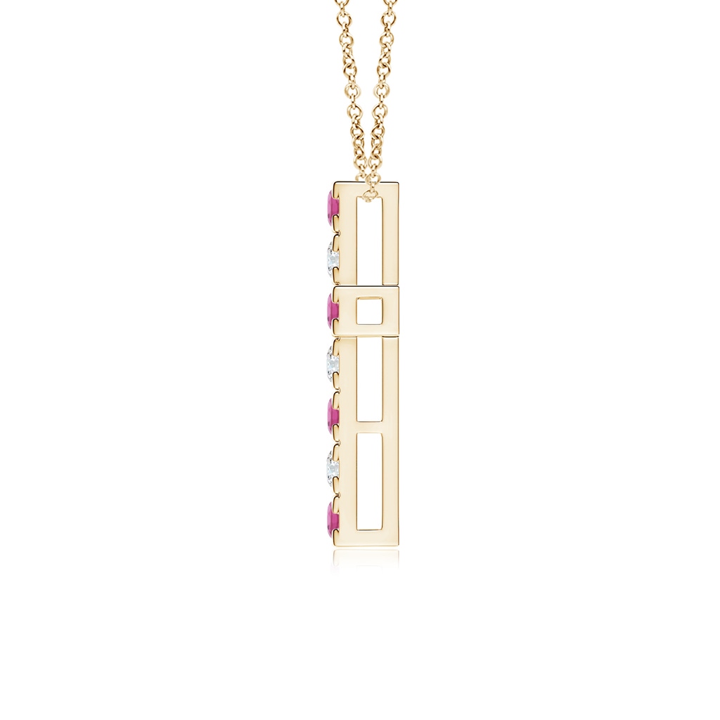 2.5mm AAA Flat Prong-Set Pink Tourmaline and Diamond Cross Pendant in Yellow Gold - side 199