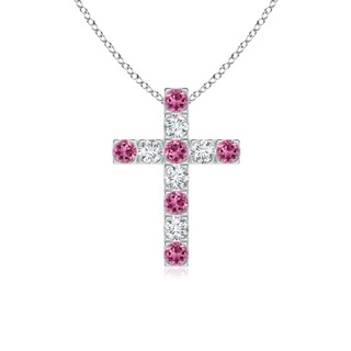 2.5mm AAAA Flat Prong-Set Pink Tourmaline and Diamond Cross Pendant in P950 Platinum