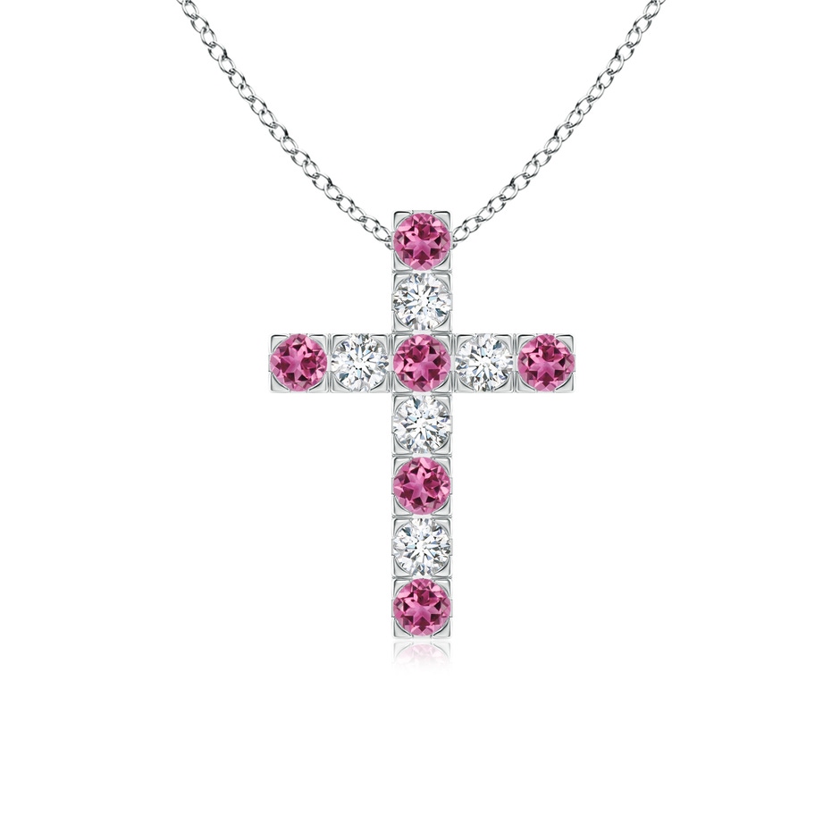 2.5mm AAAA Flat Prong-Set Pink Tourmaline and Diamond Cross Pendant in P950 Platinum 