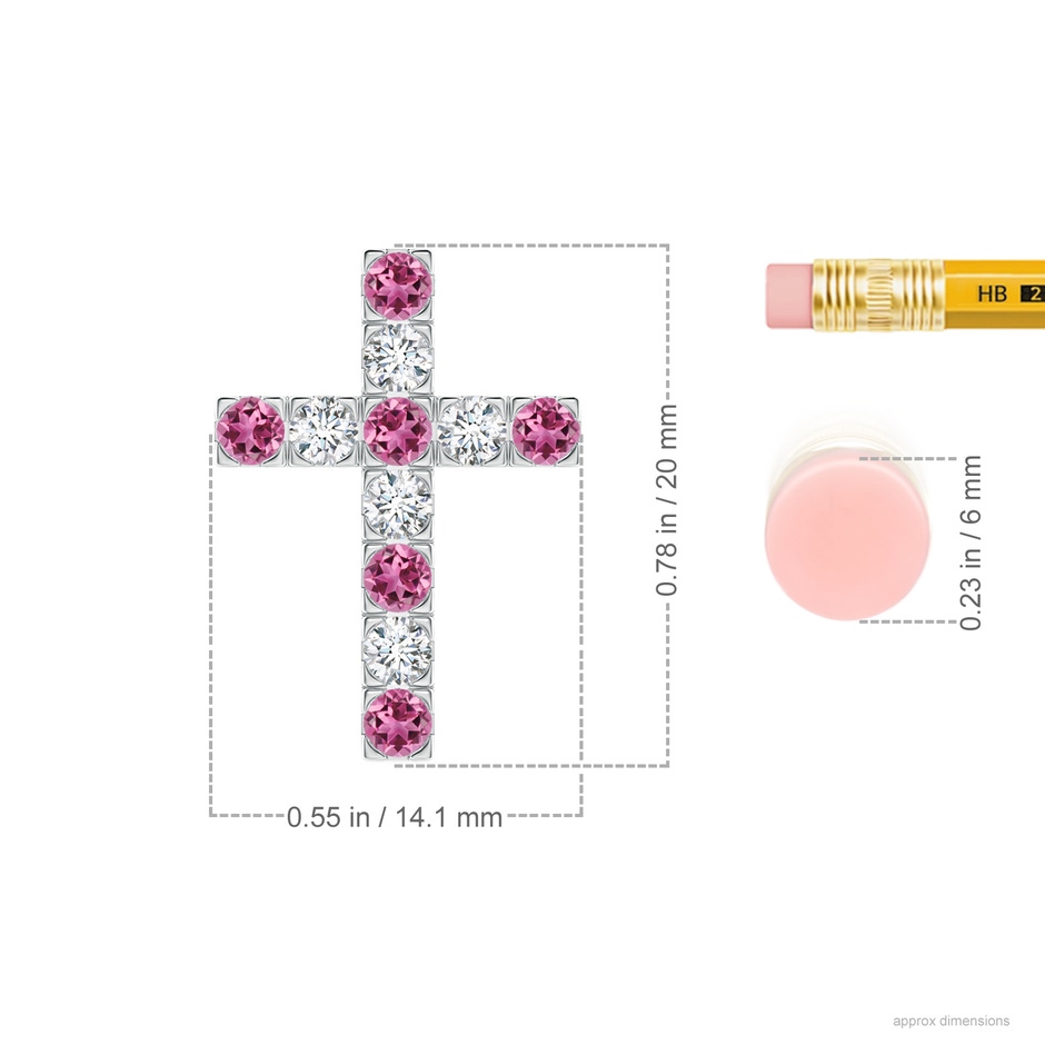 2.5mm AAAA Flat Prong-Set Pink Tourmaline and Diamond Cross Pendant in P950 Platinum ruler