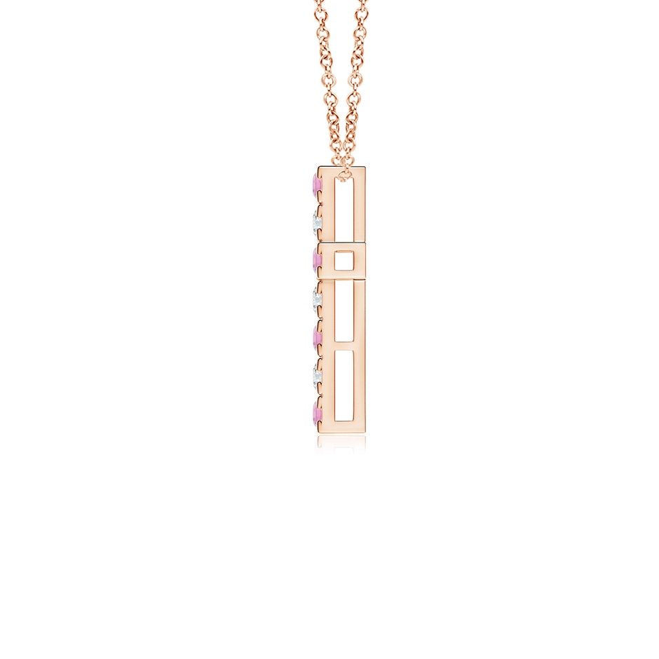 2mm A Flat Prong-Set Pink Tourmaline and Diamond Cross Pendant in Rose Gold side 199