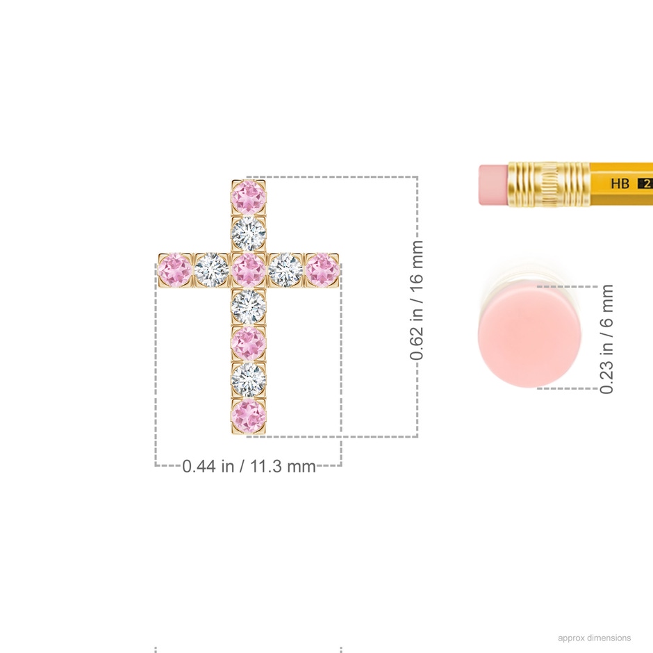 2mm A Flat Prong-Set Pink Tourmaline and Diamond Cross Pendant in Yellow Gold ruler