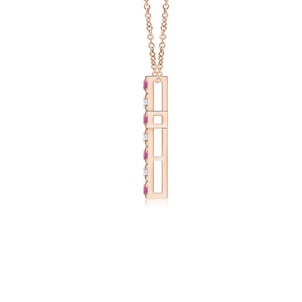 2mm AAA Flat Prong-Set Pink Tourmaline and Diamond Cross Pendant in Rose Gold - side 199