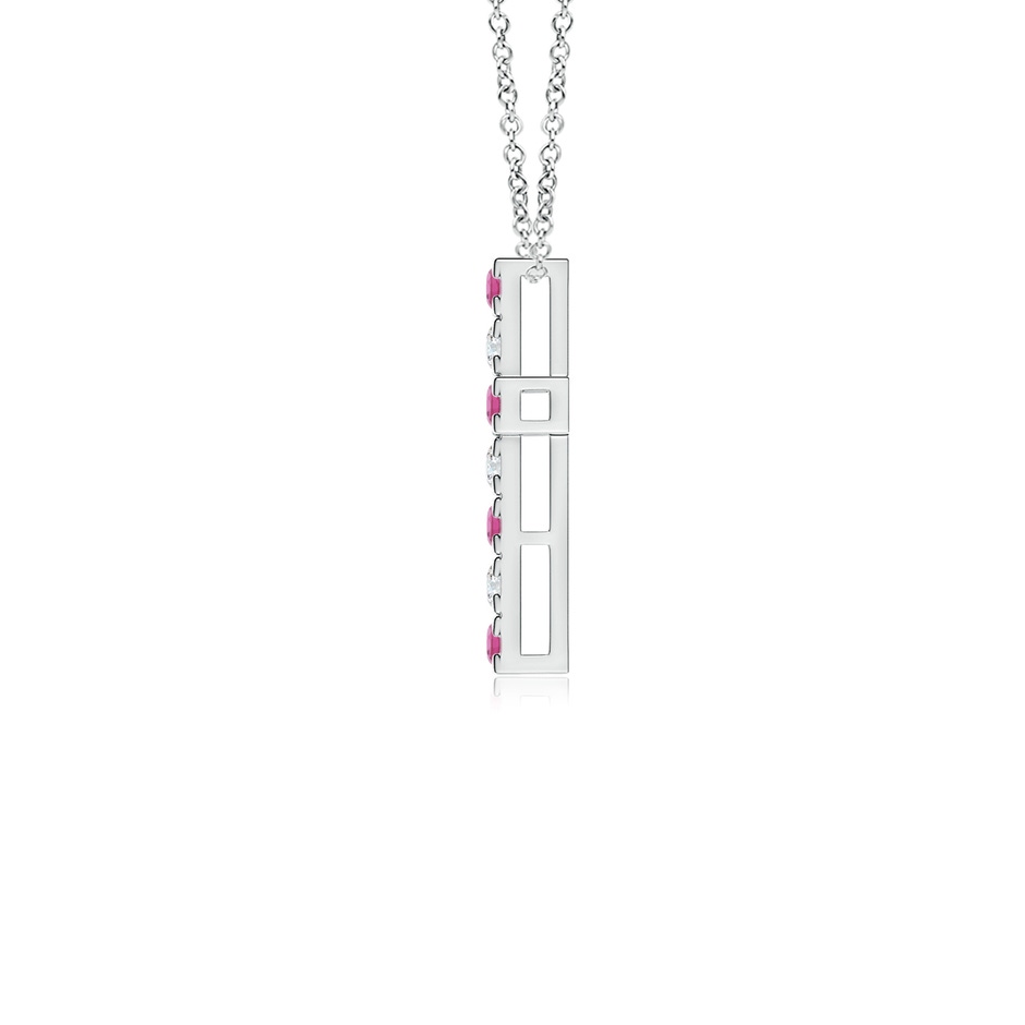 2mm AAA Flat Prong-Set Pink Tourmaline and Diamond Cross Pendant in White Gold side 1