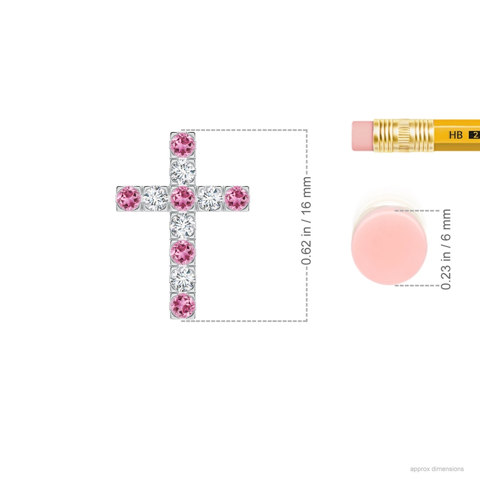 2mm AAA Flat Prong-Set Pink Tourmaline and Diamond Cross Pendant in White Gold ruler