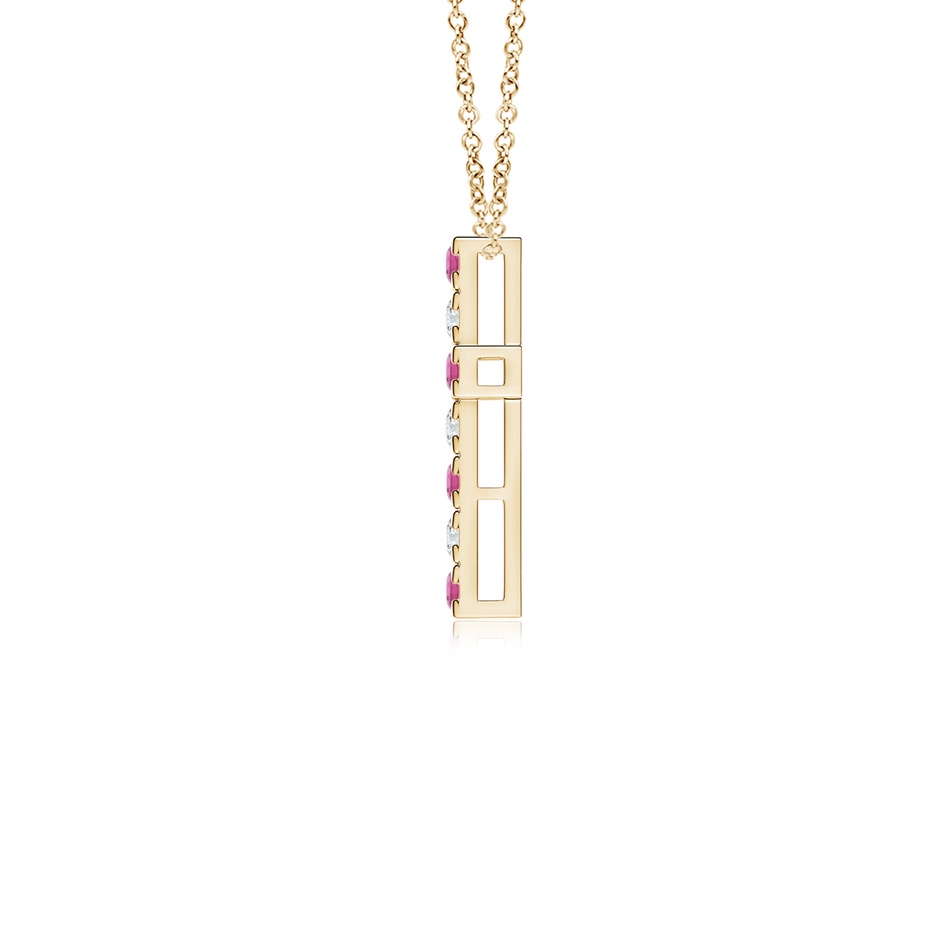 2mm AAA Flat Prong-Set Pink Tourmaline and Diamond Cross Pendant in Yellow Gold side 199