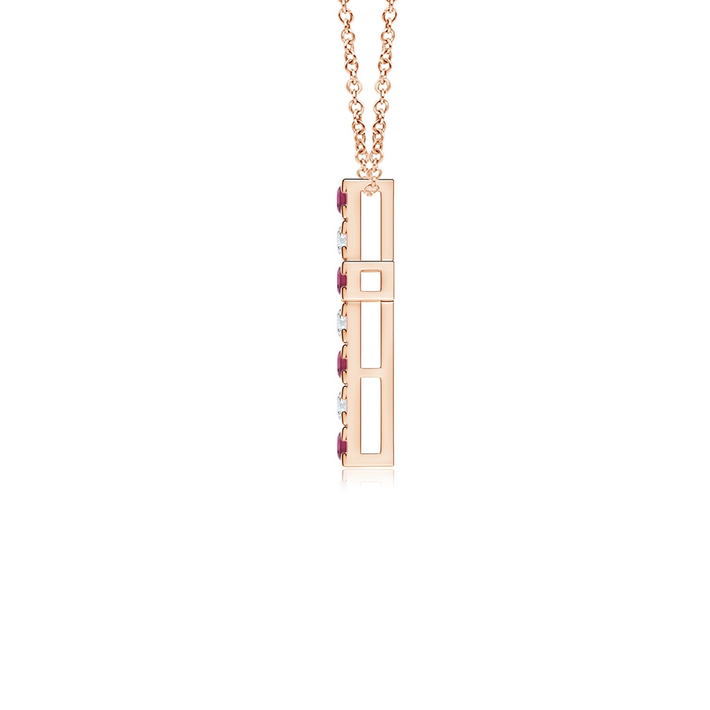 2mm AAAA Flat Prong-Set Pink Tourmaline and Diamond Cross Pendant in 18K Rose Gold - side 199