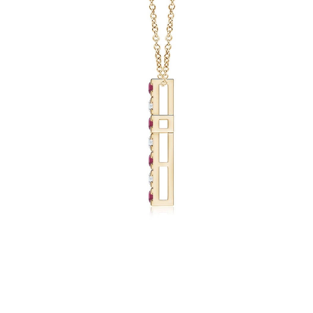 2mm AAAA Flat Prong-Set Pink Tourmaline and Diamond Cross Pendant in 18K Yellow Gold - side 199