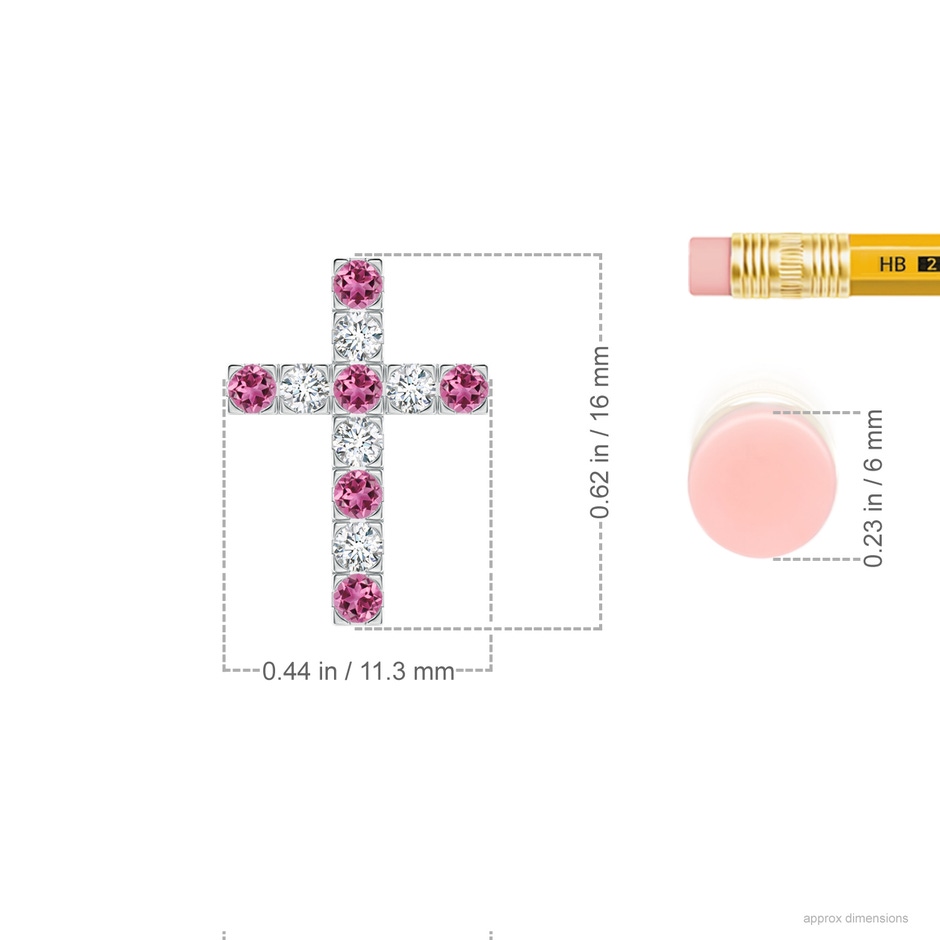 2mm AAAA Flat Prong-Set Pink Tourmaline and Diamond Cross Pendant in P950 Platinum ruler