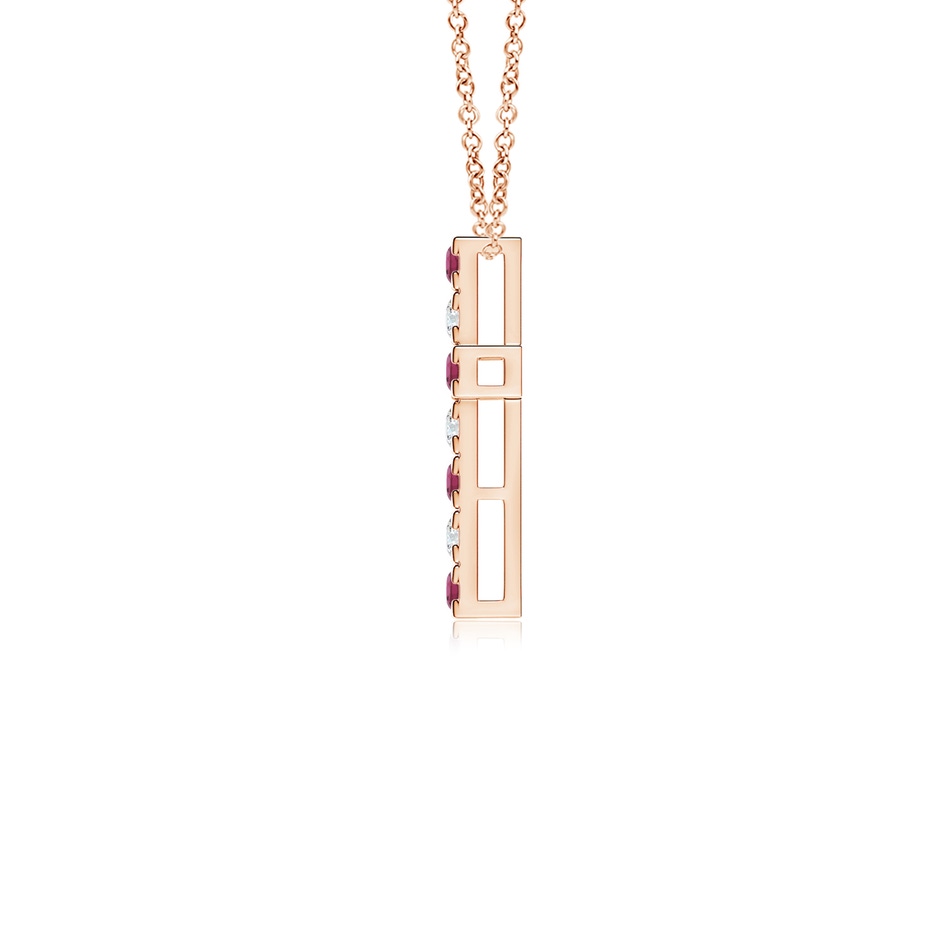 2mm AAAA Flat Prong-Set Pink Tourmaline and Diamond Cross Pendant in Rose Gold side 199