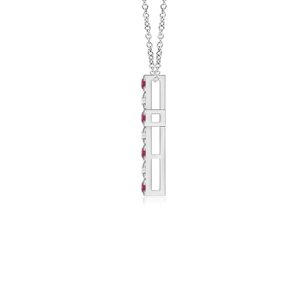 2mm AAAA Flat Prong-Set Pink Tourmaline and Diamond Cross Pendant in White Gold - side 199