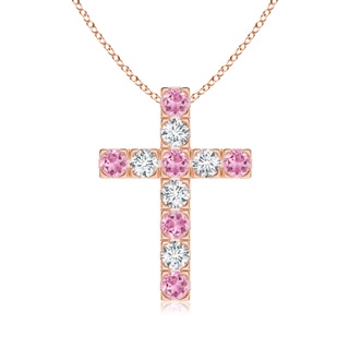 3mm AA Flat Prong-Set Pink Tourmaline and Diamond Cross Pendant in 18K Rose Gold