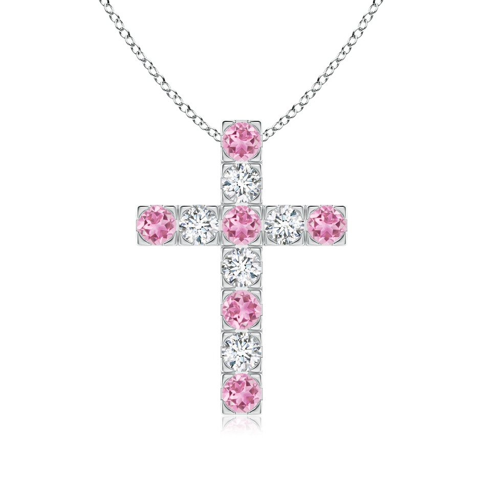 3mm AA Flat Prong-Set Pink Tourmaline and Diamond Cross Pendant in P950 Platinum 