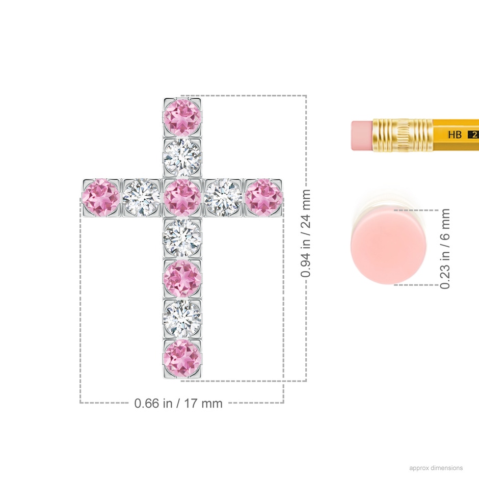 3mm AA Flat Prong-Set Pink Tourmaline and Diamond Cross Pendant in P950 Platinum ruler