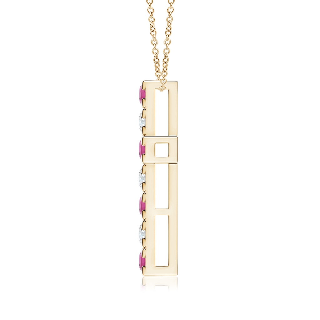 3mm AAA Flat Prong-Set Pink Tourmaline and Diamond Cross Pendant in Yellow Gold - side 199