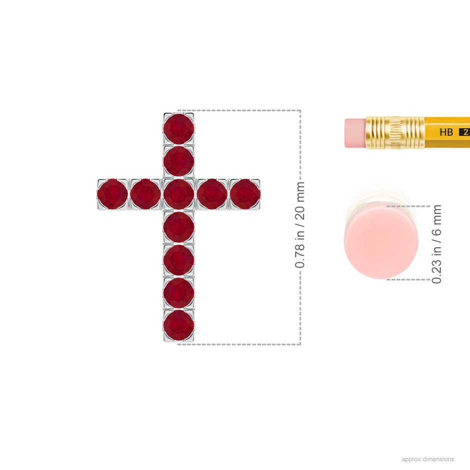 2.5mm AA Flat Prong-Set Ruby Cross Pendant in White Gold ruler