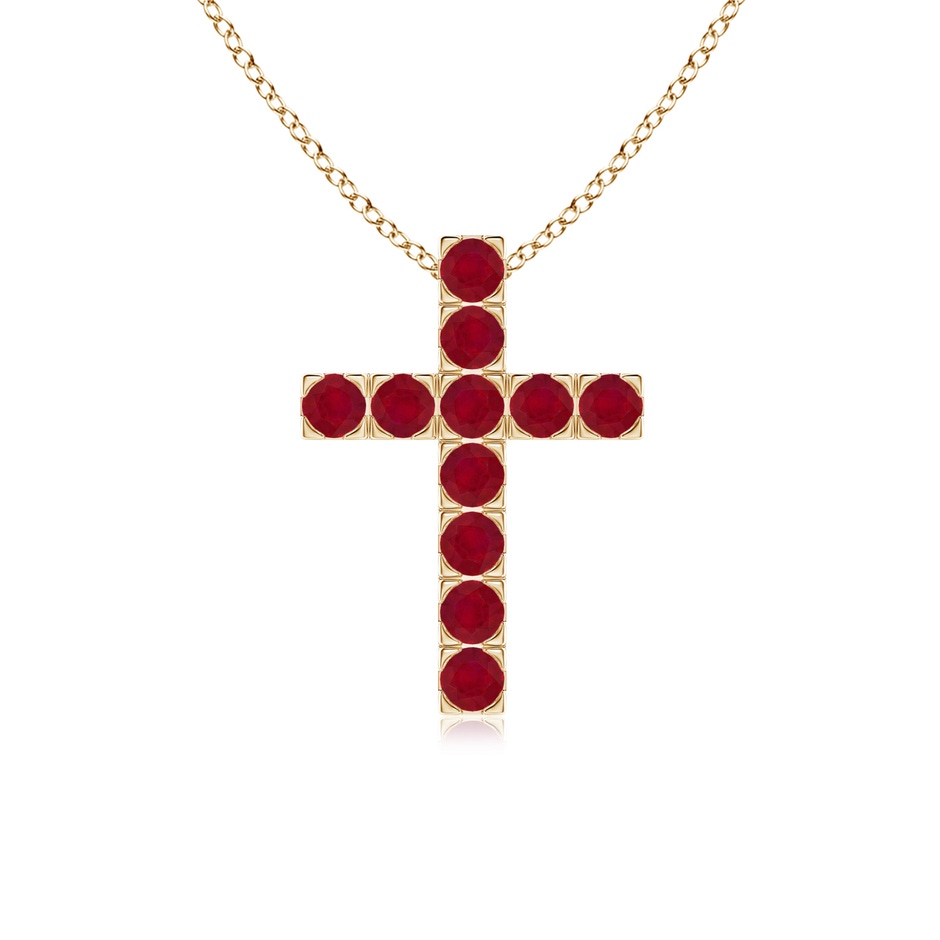 2.5mm AA Flat Prong-Set Ruby Cross Pendant in Yellow Gold 