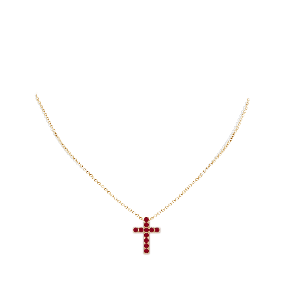 2.5mm AA Flat Prong-Set Ruby Cross Pendant in Yellow Gold pen