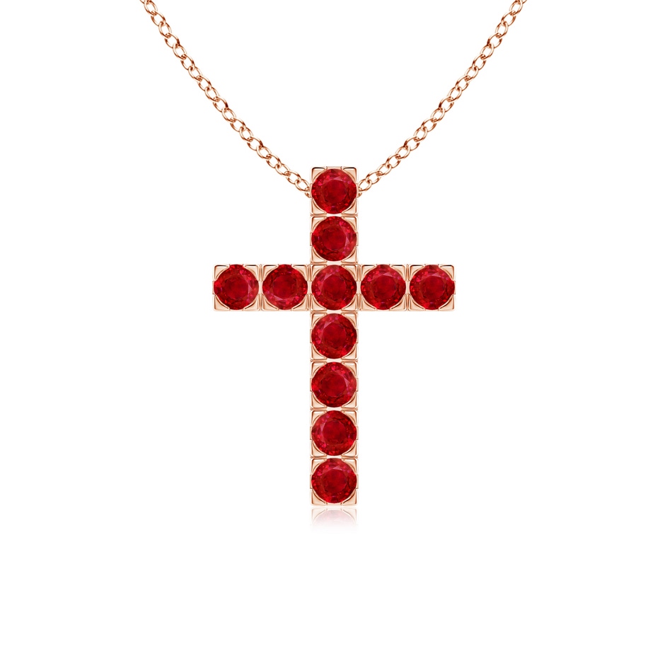 2.5mm AAA Flat Prong-Set Ruby Cross Pendant in Rose Gold 