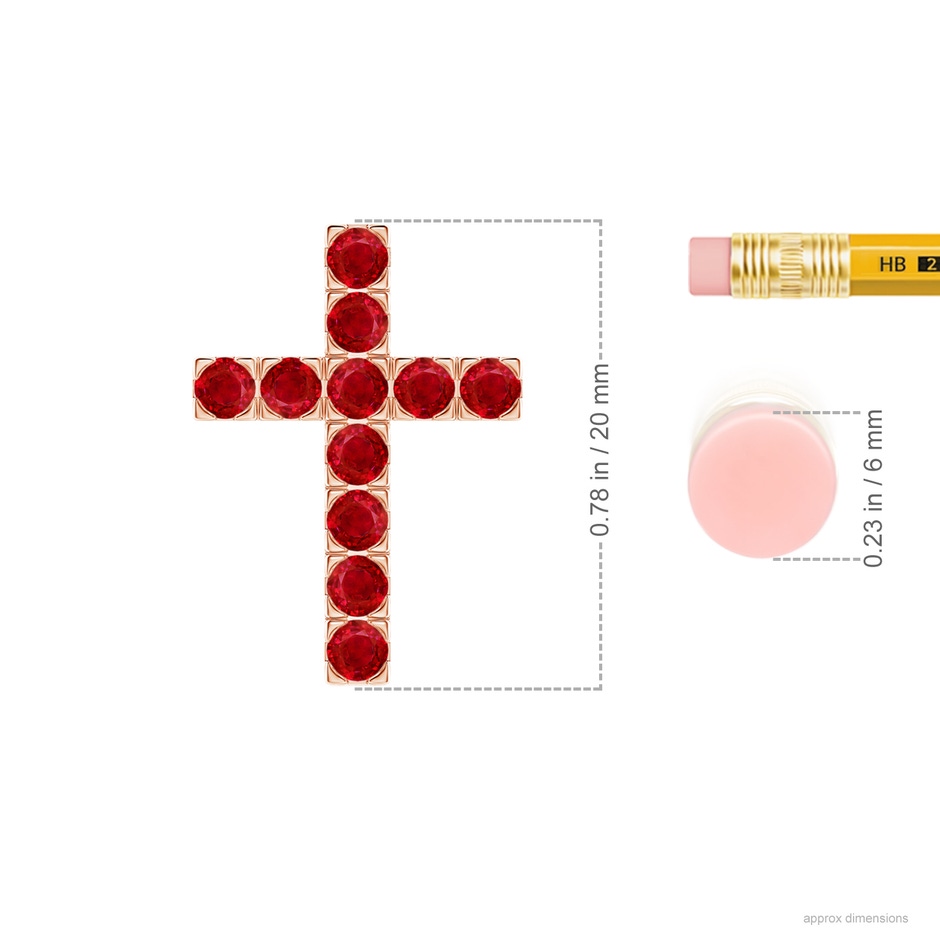 2.5mm AAA Flat Prong-Set Ruby Cross Pendant in Rose Gold ruler