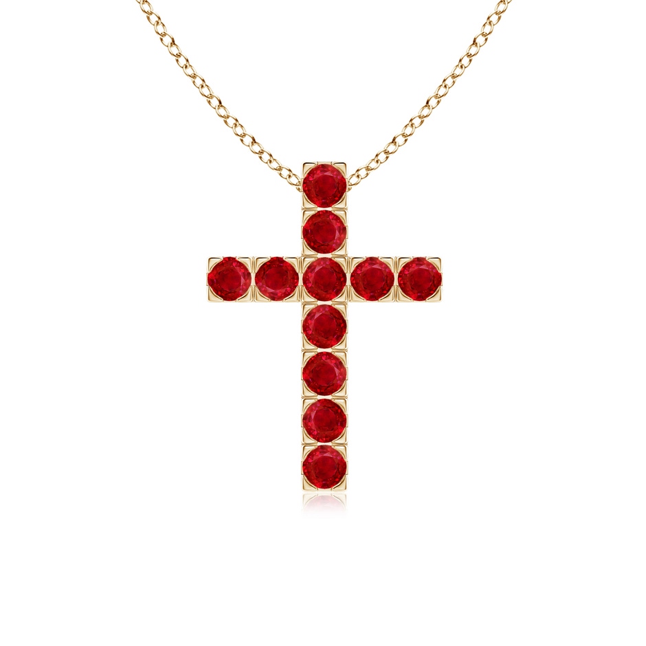 2.5mm AAA Flat Prong-Set Ruby Cross Pendant in Yellow Gold 