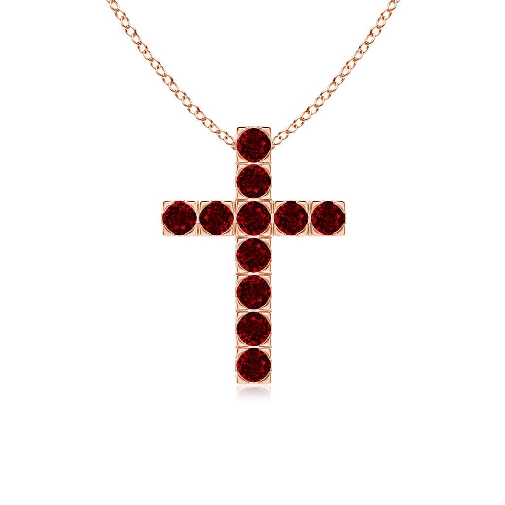 2.5mm AAAA Flat Prong-Set Ruby Cross Pendant in 18K Rose Gold