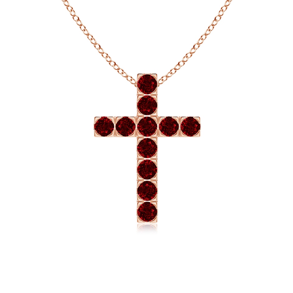 2.5mm AAAA Flat Prong-Set Ruby Cross Pendant in 18K Rose Gold 