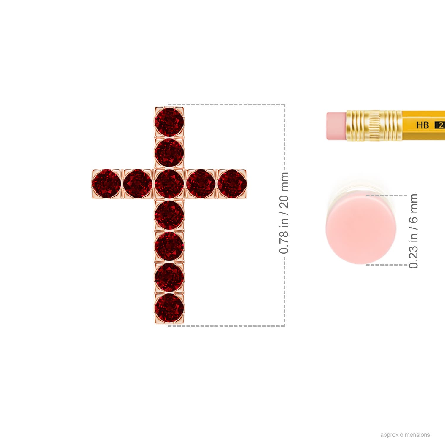 2.5mm AAAA Flat Prong-Set Ruby Cross Pendant in 18CT Rose Gold - ruler