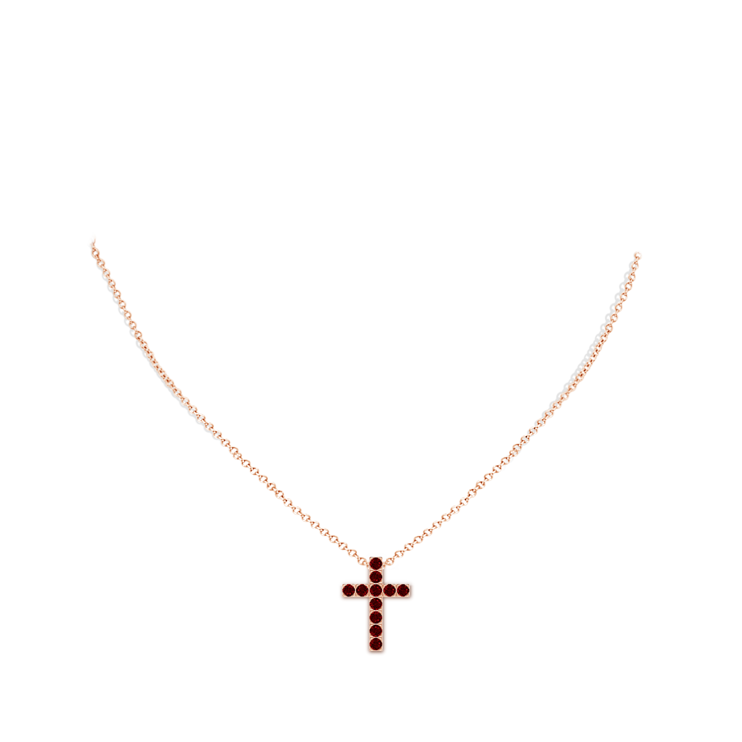 2.5mm AAAA Flat Prong-Set Ruby Cross Pendant in 18CT Rose Gold - body_neck