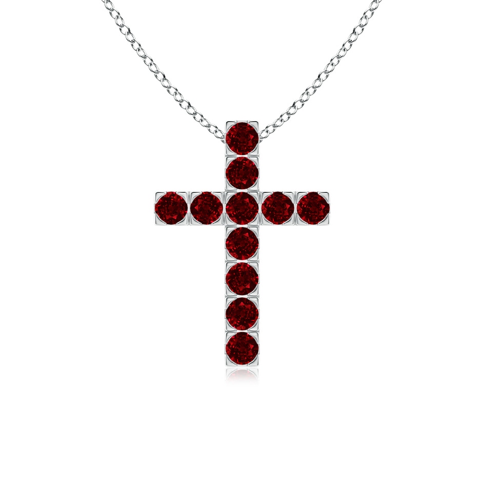 2.5mm AAAA Flat Prong-Set Ruby Cross Pendant in P950 Platinum 